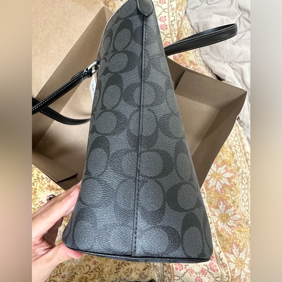 NWT Coach Graphite Black Signature Coated Canvas City Tote Shoulder Handbag - Picture 16 of 16